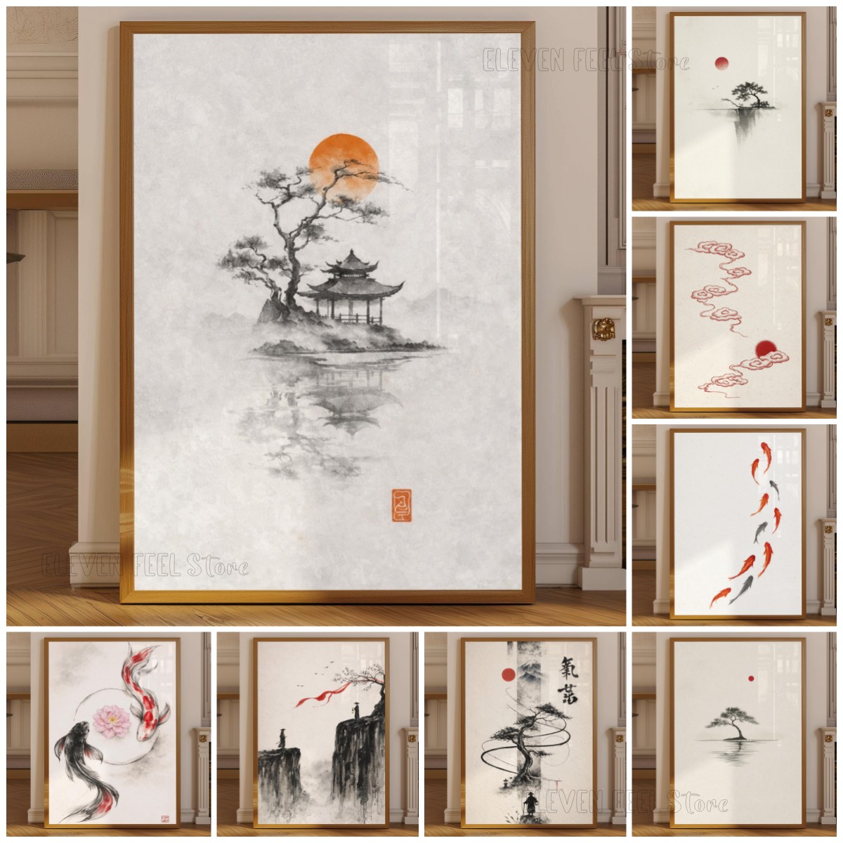 Japanese Zen Lifestyle - Japanisches Tintenbaum-Poster Wabi Sabi Bonsai Wandkunstdruck
