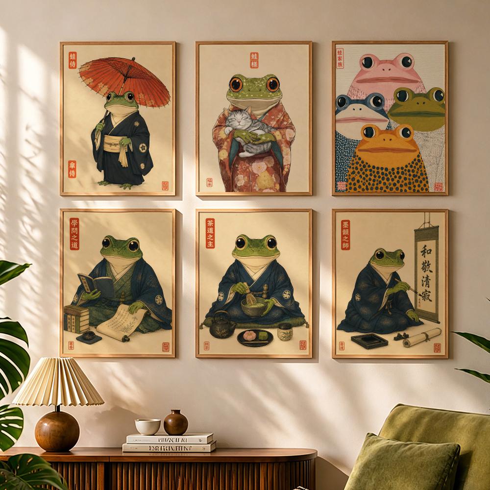 Japanese Lifestyle Culture - Kulturelles japanisches Frosch-Lebensstil-Gemälde, Kalligraphie, Leinwand-Poster, Schlafzimmer,