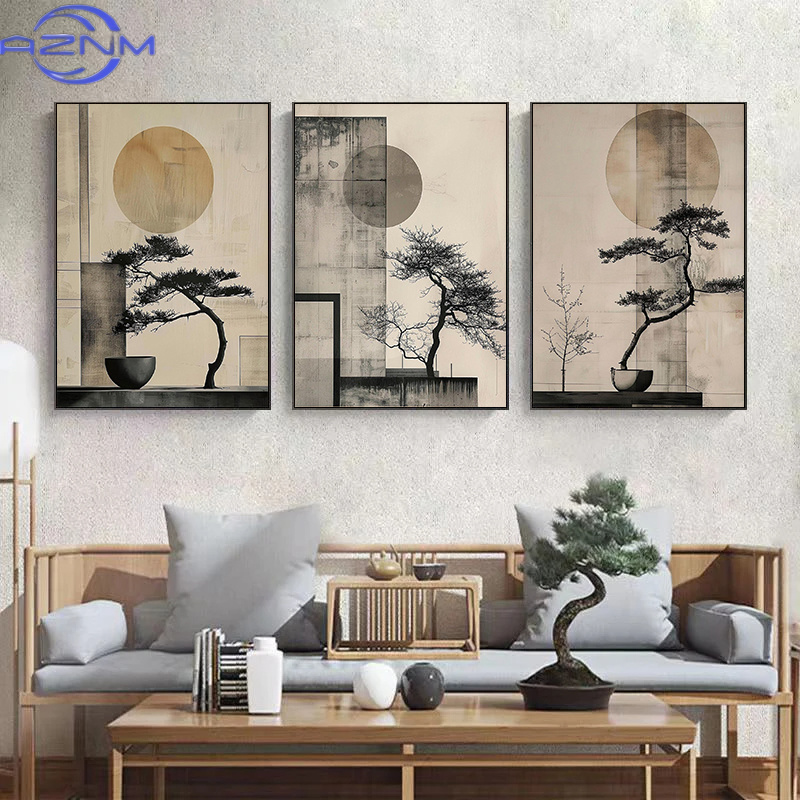 Japanese Zen Lifestyle - AZNM AZNM Japanische Zen-Koi-Fische, Kiefern, Sonnenuntergang,