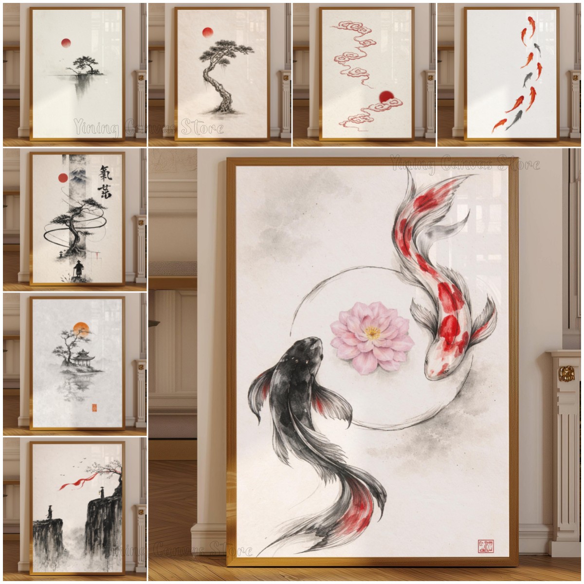 Japanese Zen Lifestyle - Japanisches Sumi-e Landschafts-Poster, Minimalistische Zen-Aquarell-Wandkunst, Nebeliger